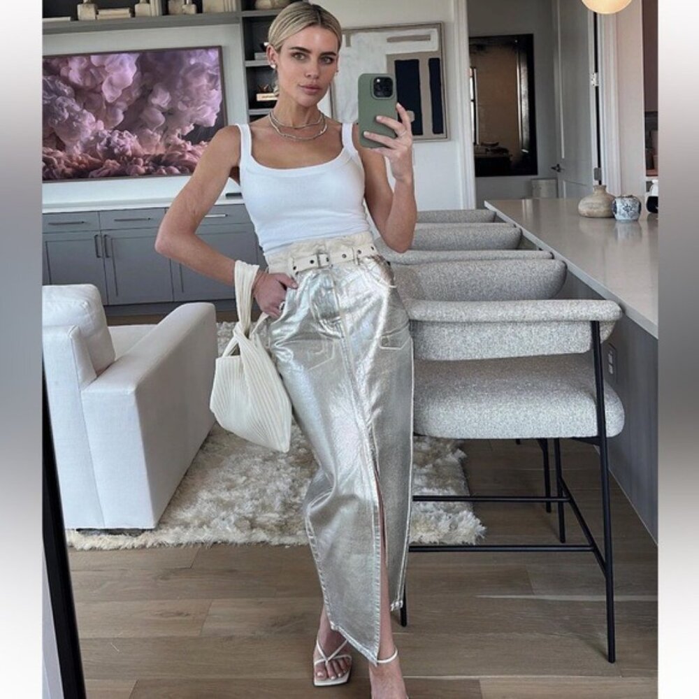 Zara Metallic ZW Midi Skirt XXL